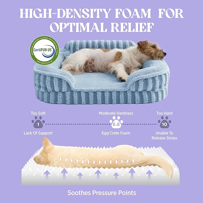 LE SURE Cute L-Plus Dog Beds, Orthopedic Waterproof Large Pet Bed with Sides, Non-Slip Bottom and Egg-Crate Foam Dog Couch Sofa with Washable Removable Cover, Blue