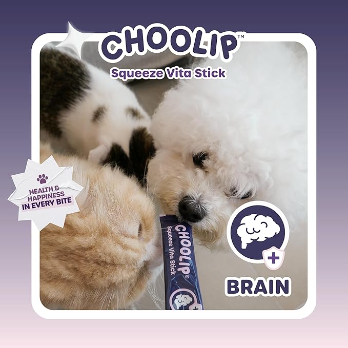 Squeeze Vita Stick Lickable Treats for Dogs & Cats. 7 Brain Support Sticks with Essential multivitamins. Soft and Tasty Paste for All Life Stages, Supporting Brain Health