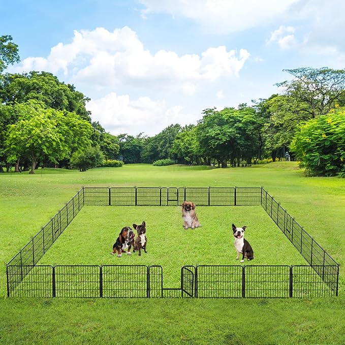 BestPet Dog Playpen Indoor 24 inch 32 Panels Metal Dog Pen Pet Dog Fence Outdoor Exercise Pen with Doors,Pet Puppy Playpen for RV Camping Yard, Black