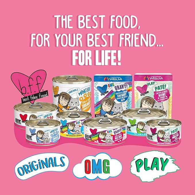 Weruva B.F.F. Play - Best Feline Friend Paté Lovers, Aw Yeah!, Tuna & Duck Double Dare with Tuna & Duck, 5.5oz Can (Pack of 8)