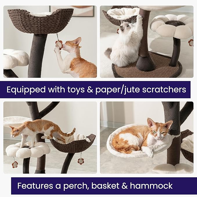Catry Blossom 59" Flower Cat Tree with Replaceable Flower Perches and Scratching Posts, Handwoven Baskets with Washable Beds, Durable Iron Frame for Large & Multi-Cat Homes