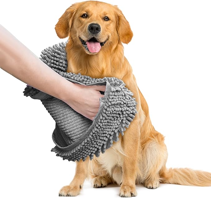 Muddy Mat® 2-in-1 Set: AS-SEEN-ON-TV Grey Microfiber Door Mat (30"X19") & Doggy Dryer Plush Shammy Towel - Non-Slip, Washable & Highly Absorbent Solutions for Soggy Paws & Clean Floors