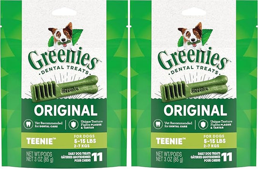 Greenies Original Teenie Natural Dental Care Dog Treats, 3 oz. Pack (11 Treats) (Pack of 2)