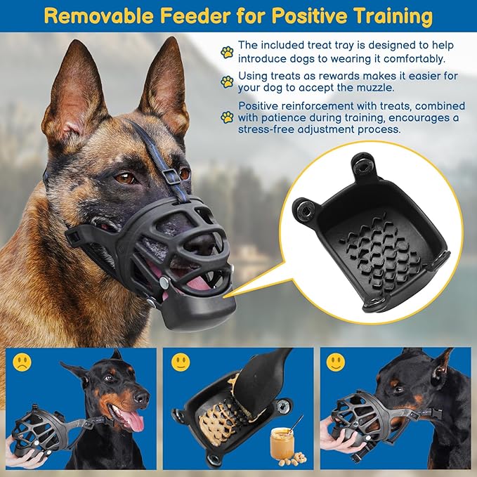 BARKLESS Basket Muzzle for Dogs, Humane Muzzle to Prevent Biting and Scavenging, Snap-on Treat Cover Helps Dogs Acclimatize Mouth Cover, Adjustable Mouth Guard for Positive Training, Grooming
