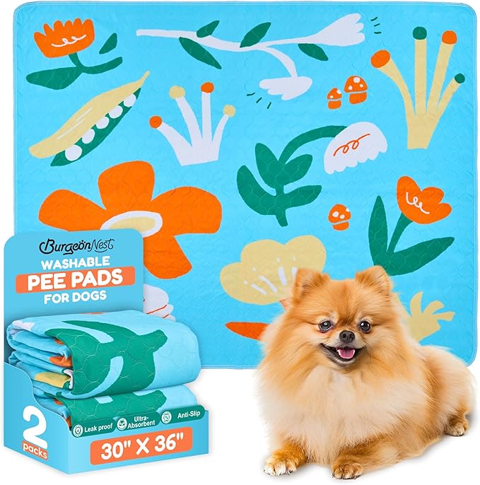 BurgeonNest Washable Pee Pads for Dogs, 2 Pack 30''x36'' Super Absorbent, Leakproof & Non-Slip Reusable Potty Pads for Dogs, Puppy, Playpen, Crate, Whelping Box, Potty Training, Blue