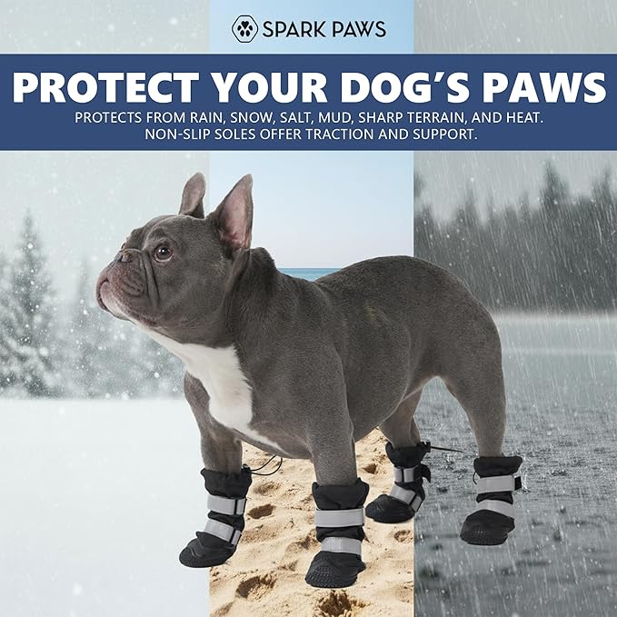 Spark Paws Dog Shoes, Waterproof Dog Boots for Medium to Large Dogs, Non Slip, Breathable Dog Booties and Paw Protectors - 4PCS Doggie Hiking Boots with Reflective Straps - Black, Size 3