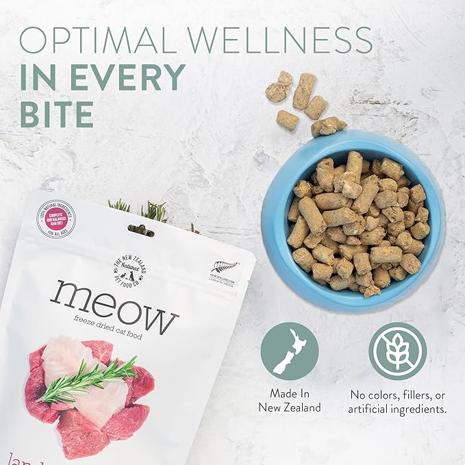 Meow Lamb & Hoki Freeze Dried Raw Cat Food, Mixer, or Topper, or Treat - High Protein, Natural, Limited Ingredient Recipe 9.9 oz