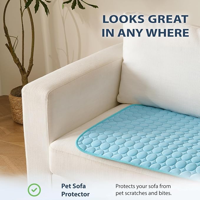 MICROCOSMOS Summer Cooling Mat & Sleeping Pad- Water Absorption Top, Materials Safe, Easy Carry, EZ Clean. Keep Cooling for Pets, Kids and Adults.(Blue, 24" x18")