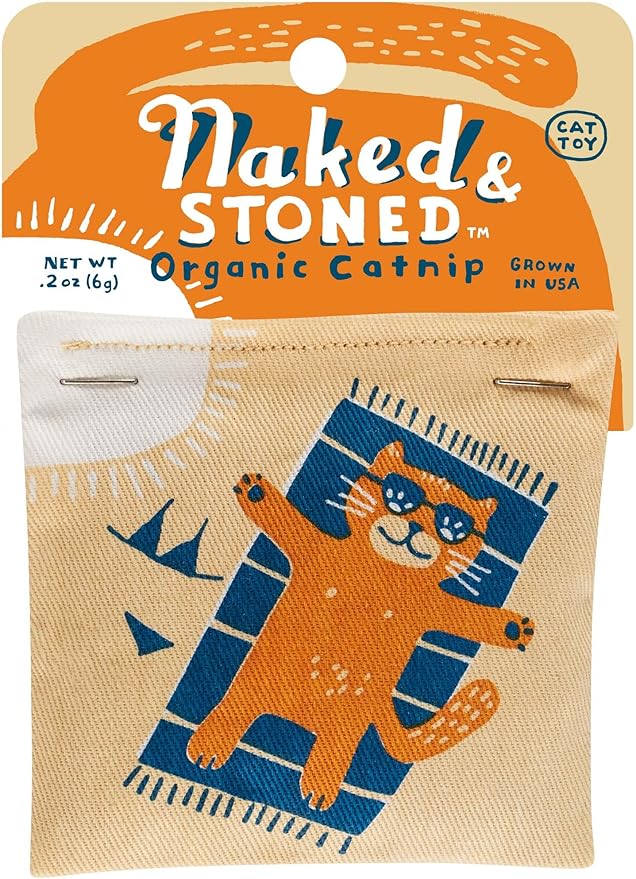 Blue Q Naked & Stoned Catnip Cat Toy. Premium Organic Catnip Grown in The USA, 100% Cotton Pouches, Kitty Graphics Sure to Delight Every Cat-Keeper.