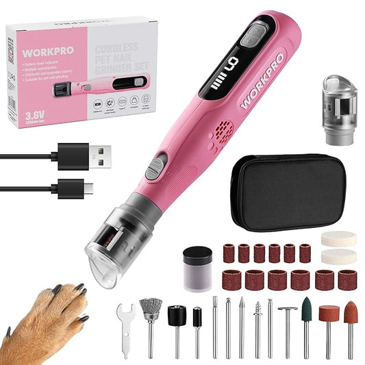 WORKPRO 6-Speed Dog Nail Grinder, Pet Nail Grinder for Small, Medium, and Large Dogs and Cats, 70 Accessories Rotary Tool with Type-C Charging Cable and Storage Bag for Sanding, Carving, and Polishing