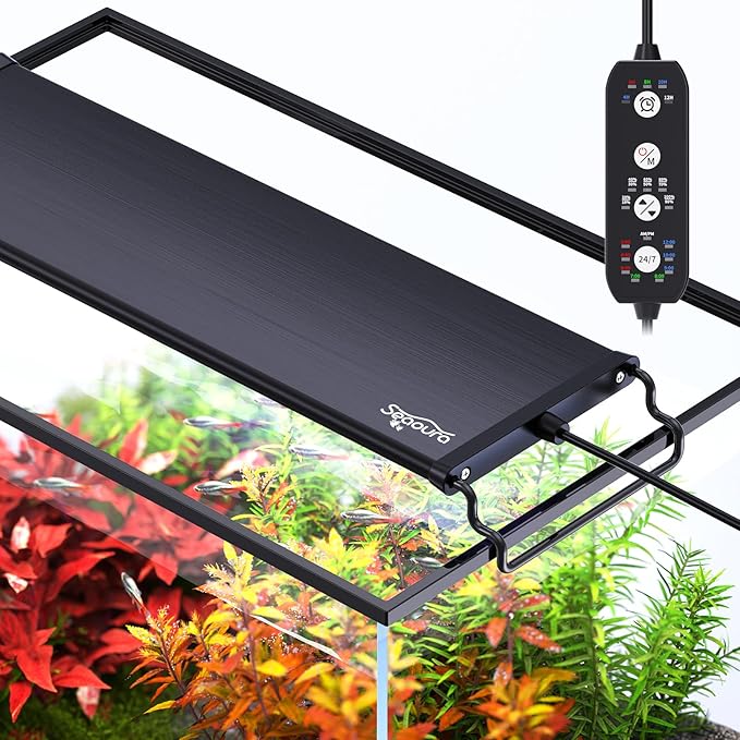 24/7 Mode Led Aquarium Light for Plants Growth-Full Spectrum Fish Tank Light with Timer, Auto On/Off, 7 Colors, Adjustable Brightness, 14W for 12 to 18 Inch Freshwater Tank
