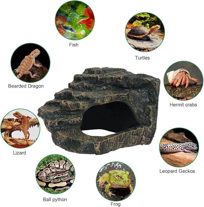 Gecko Tank Acccessories, Turtle Tank Accessories, Perfect Tortoise Hide Fish Tank Decor for Betta, Fish, Snake Hide, Professional Turtle Basking Platform (Medium)