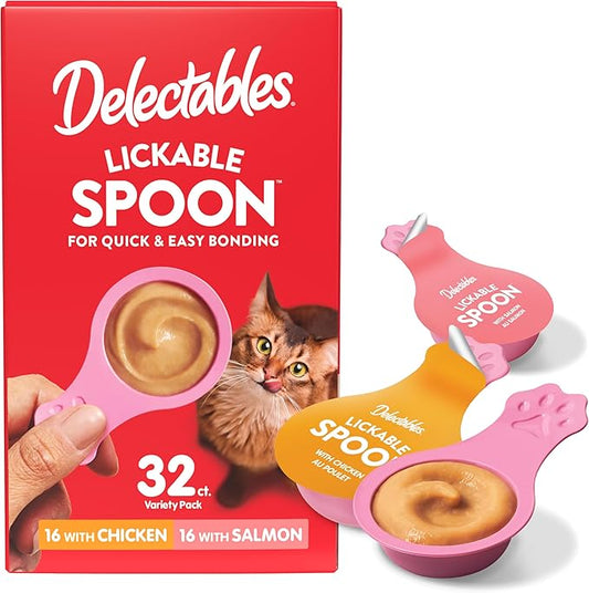 Hartz New Delectables Lickable Spoon Interactive Lickable Cat Treats for Quick & Easy Bonding, Variety Pack 32ct