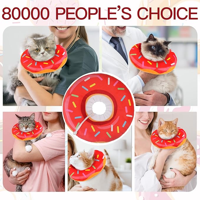 Cat Cone Collar Soft, Cute Cat Donut Collar After Surgery, Adjustable Kitten Recovery Cones to Stop Licking, Lightweight Neck Elizabethan Collars for Cats Kittens (Red, Medium)