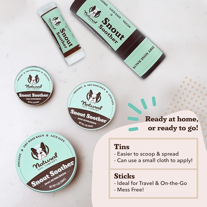 Natural Dog Company Snout Soother, Dog Nose Balm, Wax & Cream for Dry, Cracked Noses, Heals & Moisturizes with Shea Butter & Coconut Oil, Lick-Safe Nose Butter, Made in USA, 2 oz. Tin