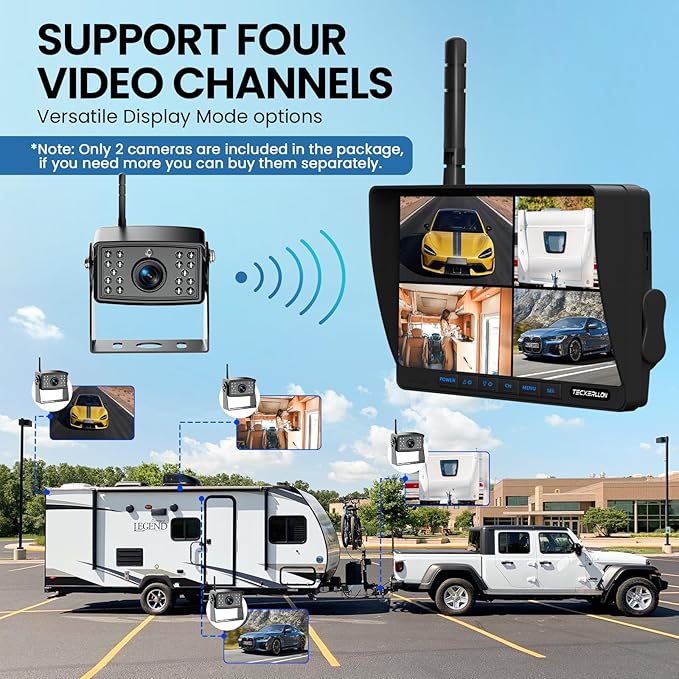 RV Backup Camera, 7'' 1080P Vehicle Backup Cameras with AI Detection, Waterproof Wireless Backup Camera with DVR Recording & Night Vision for Car, Van, SUV, Truck, Trailer