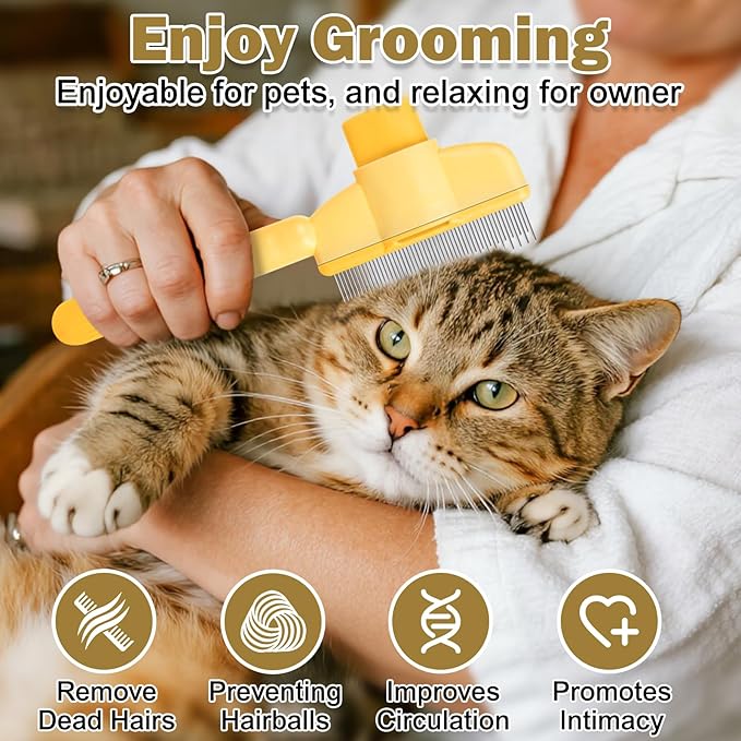 Cat Comb Dog Comb Pet Hair Removal Tool 6 Pack, Flea Combs for Cats and Dog, Grooming Brush with One-Click Self-Cleaning, Pet Grooming Supplies for Cats & Dogs