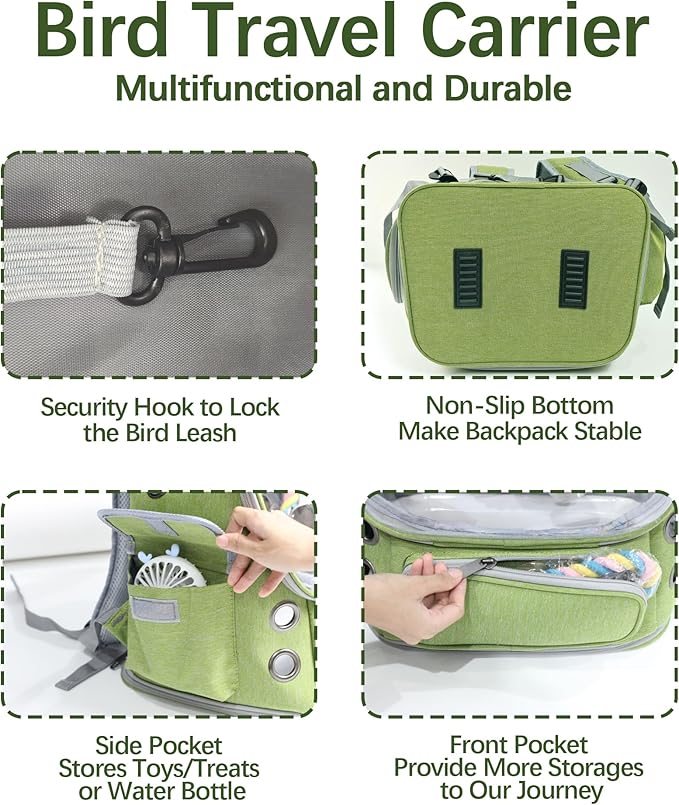 Bird Backpack Carrier Travel Cage with Perch, Tray &Food Cups for African Greys, Conures Parakeet Cockatiel Budgie,Small Animal Pet Carrier Bag for Vet Hiking Camping