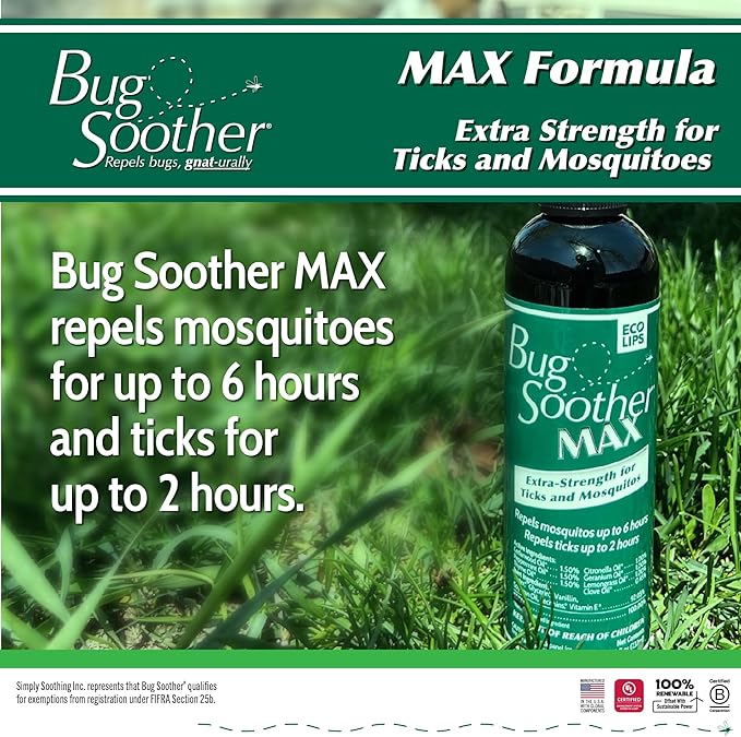 Bug Soother MAX - Natural Gnat, Tick, and Mosquito Repellent, 8 fl oz Bug Spray Deterrent - DEET-Free Safe for Adults and The Environment - Made in USA