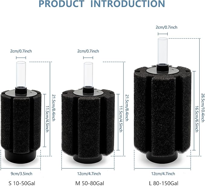 4Pcs Aquarium Sponge Filter 40 Gallon, Sponge Filter 50Gal with Airstone Breeding Fry Betta Shrimp Fish Tank 10 Gal to 50 Gal