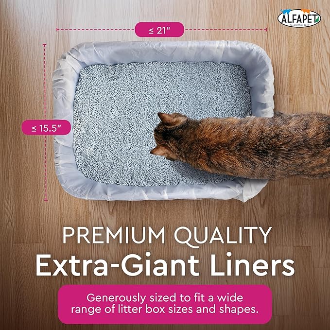 Alfapet Elastic Cat Litter Box Liners - Extra Giant 30 Count - Tear-Resistant Cat Litter Bags - Waterproof Kitty Litter Liners - Fits Litter box Pan Sizes XL, Giant, X-Giant, 37" x 18", 20 lb Capacity
