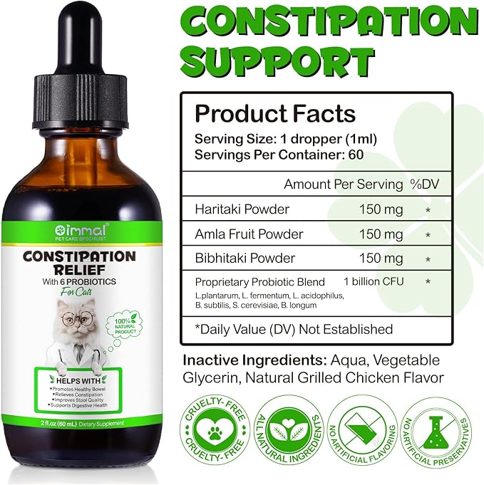 Cat Constipation Relief, Liquid Drops Supports Laxative Relief, Cat Herbal Supplements, Stool Softener Laxative Constipation Relief, Chicken Flavour- 60ml / 2 fl.oz(2PCS)