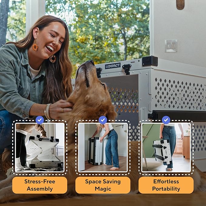 Impact Collapsible Dog Crate - Foldable Hard Crate for XXL Dogs - Heavy Duty Travel Kennel with Powder-Coated Aluminum - Quick Setup for Indoor & Outdoor (Gray, 48" (48" L x 27" W x 33" H))