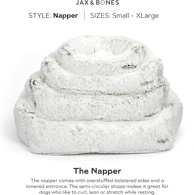 Jax & Bones Dog Napper - Machine Washable Shag Bed for Dogs - Extra Heavy Duty Bolstered Sides - Medium White Dog Mat | 35 x 27 Inches