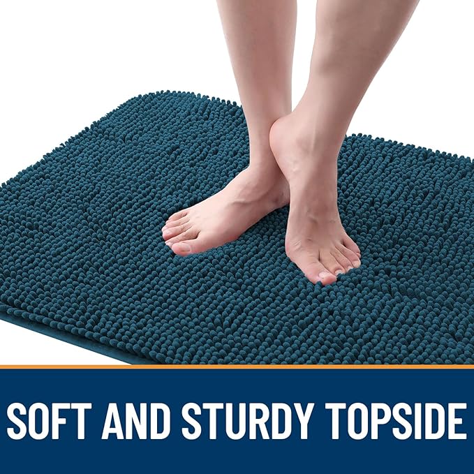 OLANLY Dog Door Mat for Muddy Paws 24x16, Absorbs Moisture and Dirt, Absorbent Non-Slip Washable Doormat, Quick Dry Chenille Mud Mat, Entry Indoor Entryway Carpet for Inside Floor, Atlantic Blue