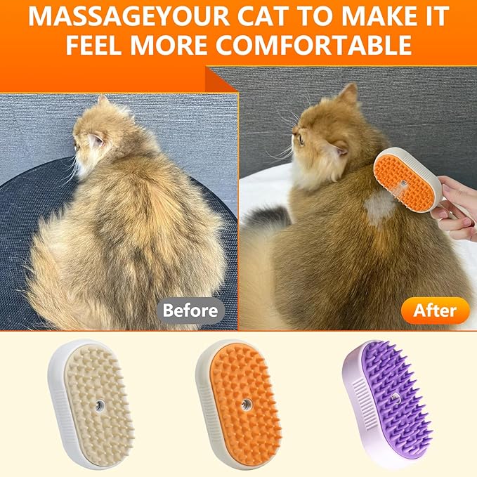 4 in 1 Cat Steam Brush for Shedding, Rechargeable Pet Steam Groomer Brush, Massage, Cleaning, Shedding & Combing Multifunctional Hair Removal Comb for Cats Dogs (Purple)