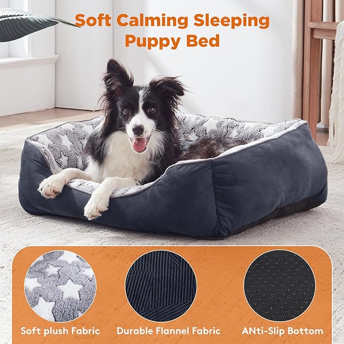 GASUR Medium Dog Beds for Medium Size Dogs, Orthopedic Dog Bed Sofa, Washable Pet Beds Cuddler Anti-Slip Bottom, Soft Calming Sleeping Warming Puppy Bed (M (30"x 24"x 9"), Black)
