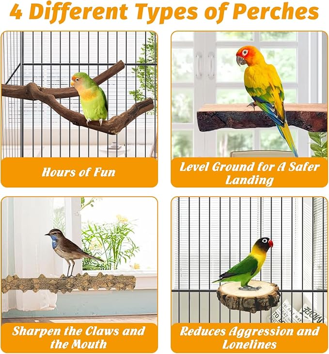6Pcs Natural Wooden Bird Perch Grape Stick Claw Grinding Fork Bird Perching Branch Claw Grinding Stick Parrot Standing Platform Parrot Cage Chewing Accessories for Parrots Lovebirds Parakeets