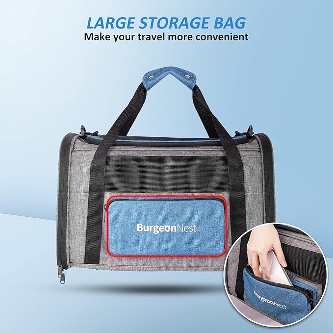 BurgeonNest Cat Carrier for Large Cats 20 lbs,Medium Pet Under 25 lbs,2 Puppy and Small Dogs with Unique Side Bag,Top Load Pet Carrier Soft-Sided Escape Proof with 4 Ventilated Windows