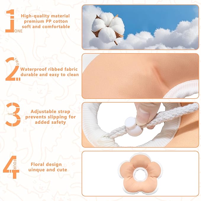 Cat Cone Collar Soft, Waterproof Cats Cones to Stop Licking After Surgery, Adjustable Soft Elizabeth Cats Collars for Wound Healing, Flower Shape Cat Recovery Collar (Pastel Orange, Medium)