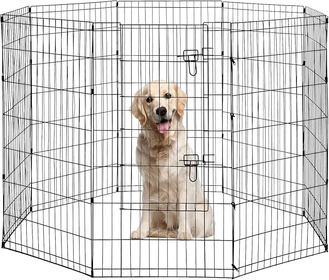 8-Panel Tall Dog Playpen Crate Fence Pet Kennel Play Pen Exercise Cage, 42-Inch, Black