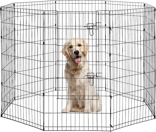 8-Panel Tall Dog Playpen Crate Fence Pet Kennel Play Pen Exercise Cage, 42-Inch, Black