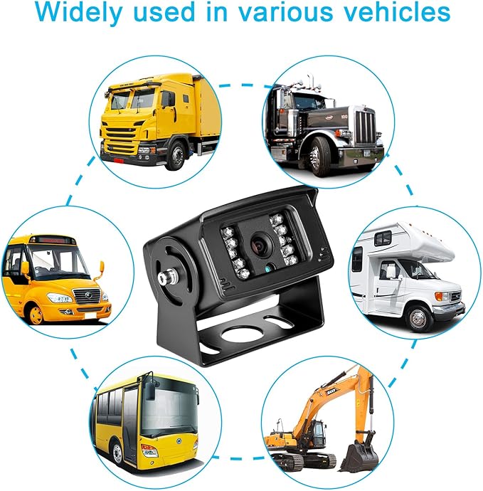 Bus Truck Vehicle Backup Cameras Wide View Angle cab cam Rearview Reverse Waterproof Night Vision 4 PIN Cam for Travel Trailer/Pickup/Van/RV Camper/Motor Home (12V,package not include extension cable)