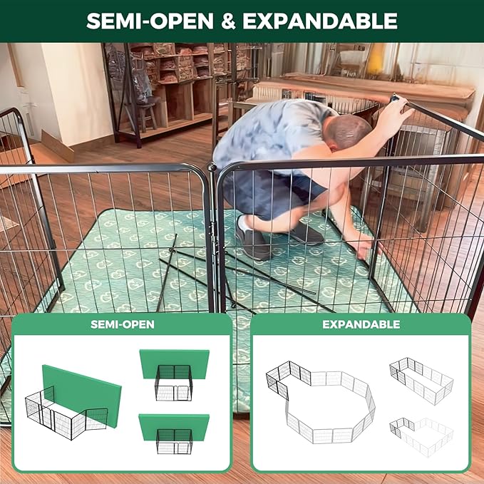 FXW Homeplus Unleashed Indoor Dog Playpen - Stress-Free and Safe Play, Heavy Duty 32 Inch 16 Wire Panels Dog Pen for Small and Medium Dogs, Black│Patented