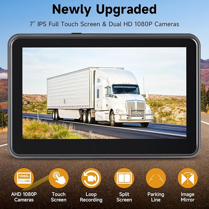 7'' HD1080P Wired Backup Camera System with Touch Screen Monitor, 2 Wired Rear View Cameras, Colorful Night Vision& IP68 Rated &10G Vibration, Backup Camera for Trucks/RVs/Trailers/Skid Steer