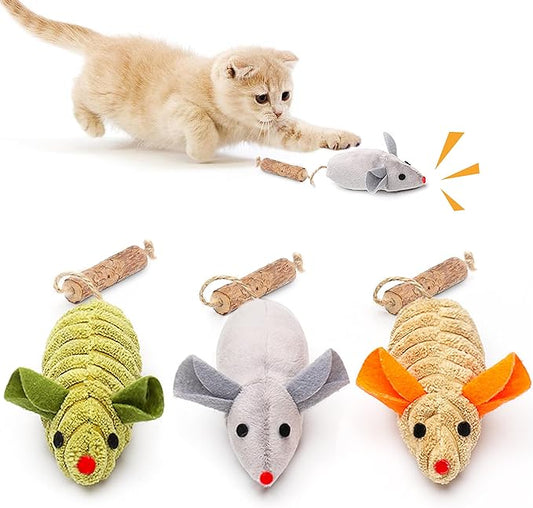 Potaroma Cat Toys: 3pcs Squeak Mice Interactive Catnip Silvervine Animals for Indoor Kittens - Dental Matatabi Cat Nip & Chew Exercise Toy for All Breeds & Species