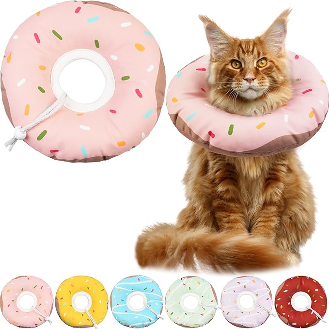 Cat Cone Collar Soft, Waterproof Cat Recovery Collars Spay Cones to Stop Licking Cute Donut E Collar After Surgery Anti-Lick Wound Healing Safety Elizabethan Collar for Kittens (Donut Pink, Large)
