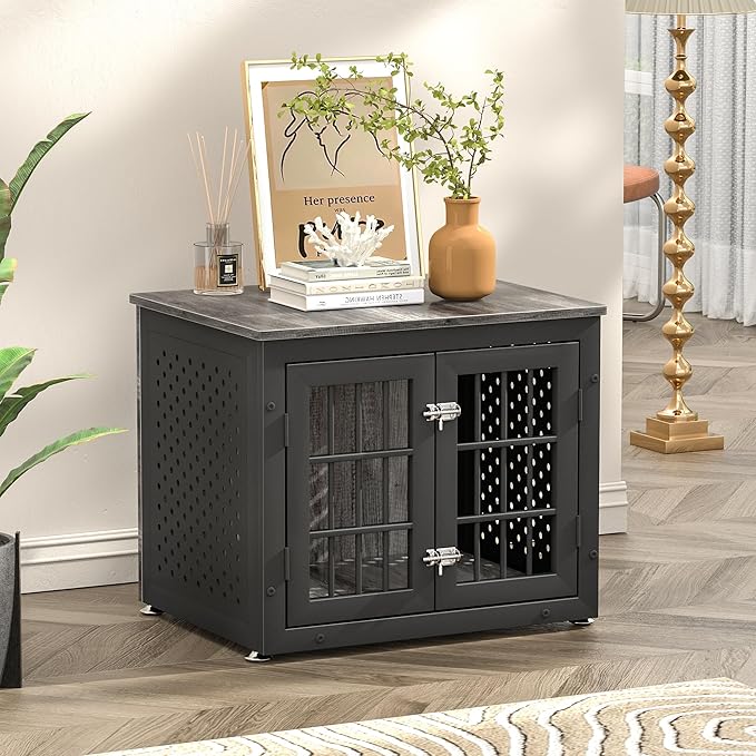 26" Heavy Duty Dog Crate Furniture for Small Dogs, Metal Kennel for High Anxiety Dogs, Chew Proof Pet Cage Indoor, Decorative Dog Kennel End Table