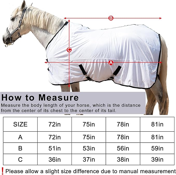 Horse Fly Sheet Equine Summer Sheets, Comfy Mesh Bug and Mosquito Protection Standard Neck - White 78"