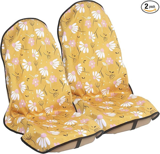 Car Seat Cover Protector Front Seats,for Gym Workout,Running,Swimming,Beach and Hiking,Waterproof Sweat Towel Bucket Seat Covers for Cars SUV Trucks (Chamomile and Yellow, 2Pcs)