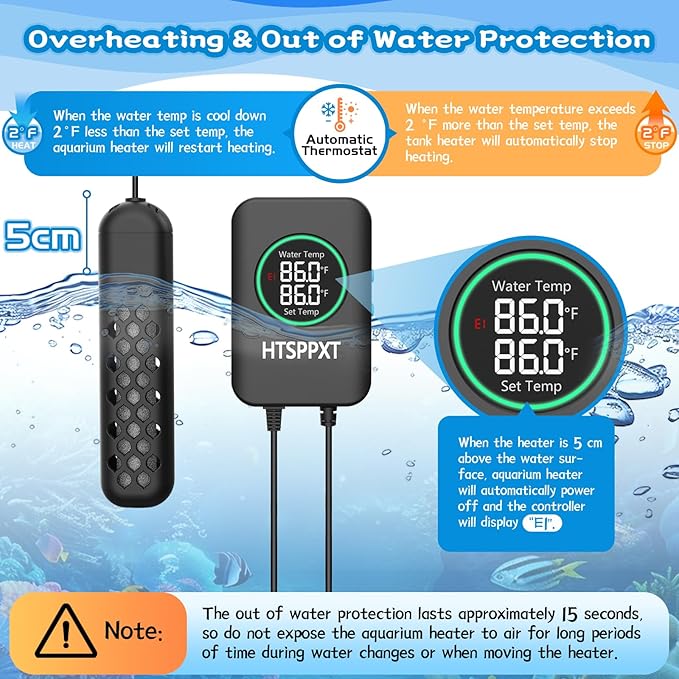 Aquarium Heater, 100W/200W/300W/500W Adjustable Fish Tank Heater with Intelligent Digital LED Controller, Overheating and Out of Water Protection for Freshwater and Saltwater Tanks