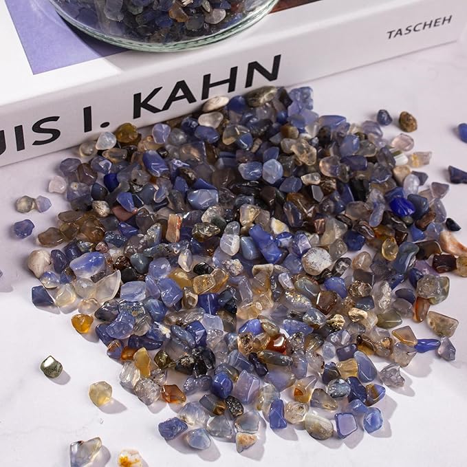 3 Lb Blue Agate Polished Tumbled Stones Chips, Aquarium Gravel Rocks Natural Decorative Pebbles Marbles for Aquarium, Vase Fillers, Succulent Plants Decor