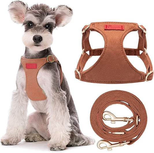 Puppytie No Pull Dog Harness with Multifunction Dog Leash,Soft Adjustable No Choke Escape Proof Pet Harness Vest for Medium Dogs or Large Dogs,Brown Caramel,M