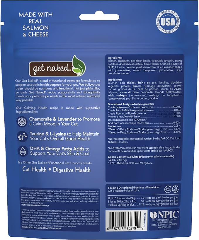 Get Naked Cat Calming Treats Salmon & Cheese Flavor, Crunchy, Calming Health, 6-oz Bag