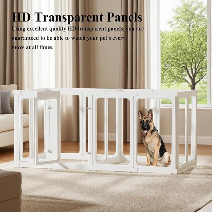 Clear Acrylic Dog Playpen with Door, for Puppy Cat Rabbit Transparent Pet Pen, Dog Playpen Indoor, Dog Fence, Easy Assemble & Cleaning Dog Pen for Small & Medium Dogs (29.5“ Height, 14PCS)