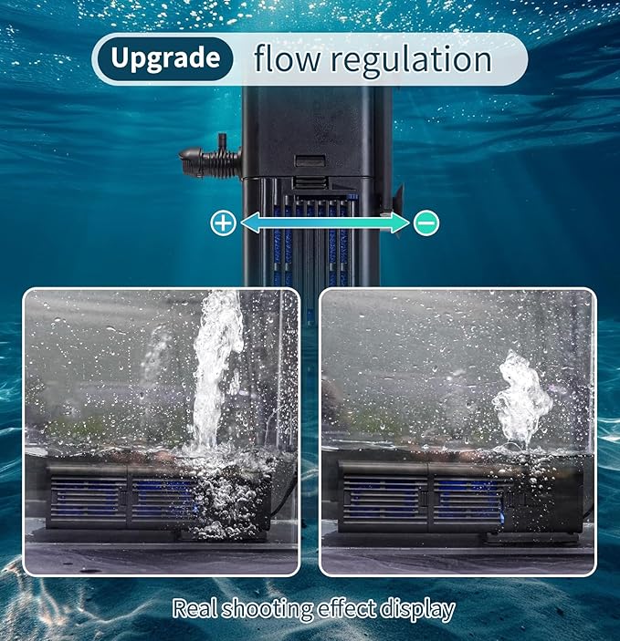 Aquarium Filter Water Flow Adjustable for 20-75 Gallon Fish Turtle Tank 264GPH 4in1 Biochemical Filtration Powerful Submersible Internal Pumps & Filters Keep Freshwater Saltwater Crystal Clear Small